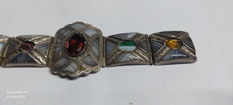 19th century Scottish sterling silver mixed stone bracelet Value R6500