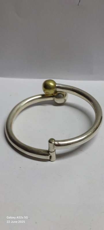 Amazing vintage Taxco Mexican sterling silver & brass bangle 25.4g