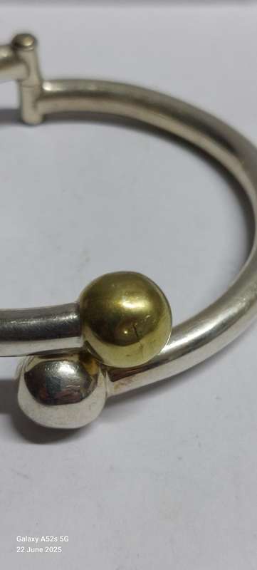 Amazing vintage Taxco Mexican sterling silver & brass bangle 25.4g