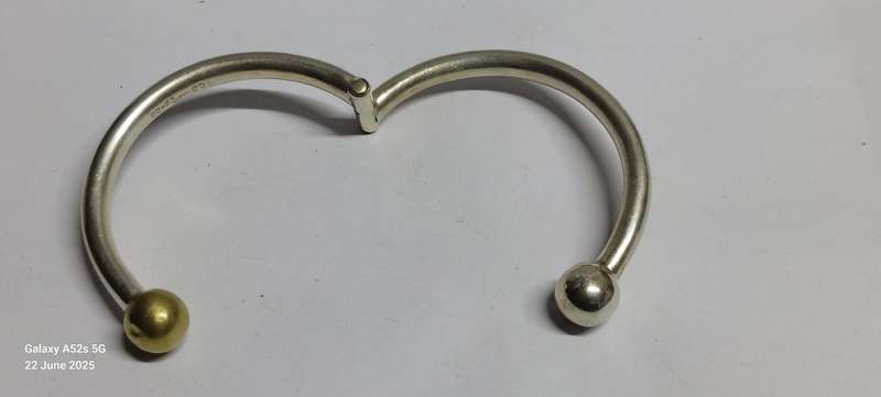 Amazing vintage Taxco Mexican sterling silver & brass bangle 25.4g