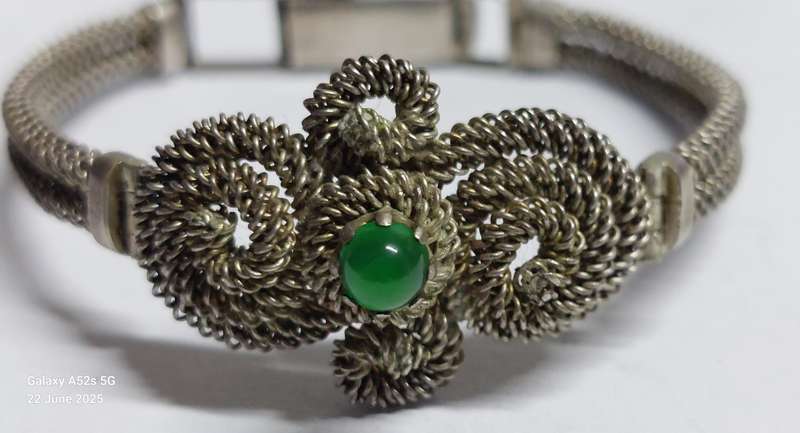 Rare!! Vintage Chinese sterling silver Jade wire bracelet 11.8g
