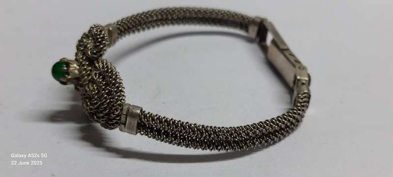 Rare!! Vintage Chinese sterling silver Jade wire bracelet 11.8g