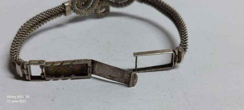Rare!! Vintage Chinese sterling silver Jade wire bracelet 11.8g