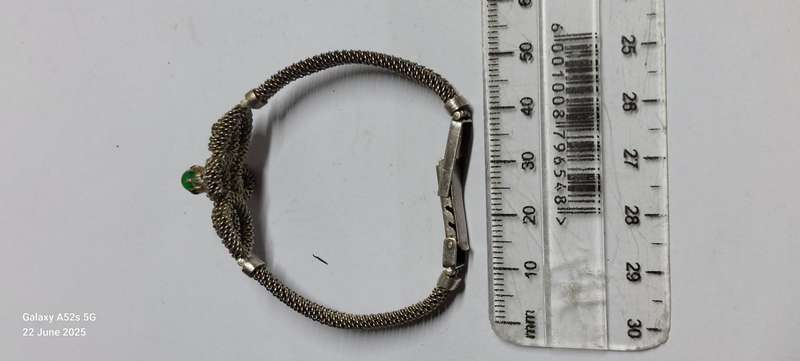 Rare!! Vintage Chinese sterling silver Jade wire bracelet 11.8g