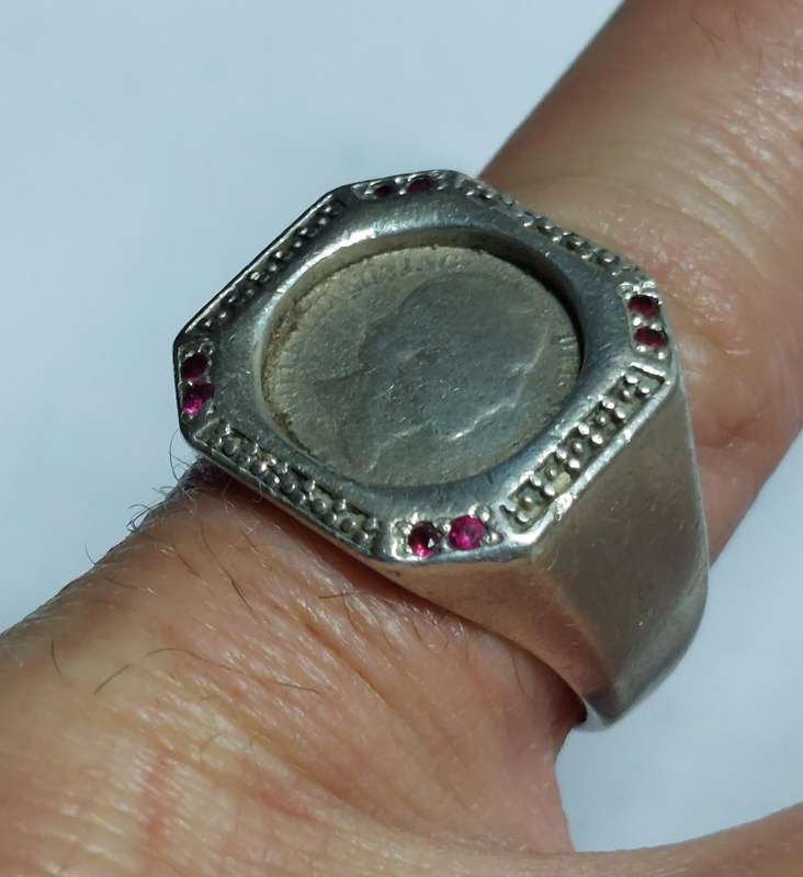 Vintage sterling silver ruby coin ring 9.0g