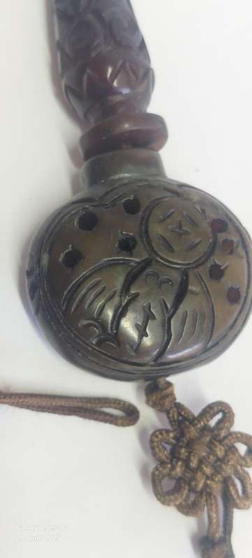 Amazing!! Large Chinese Antique brown Jade 2 part carved amulet with bat details circa 1920's