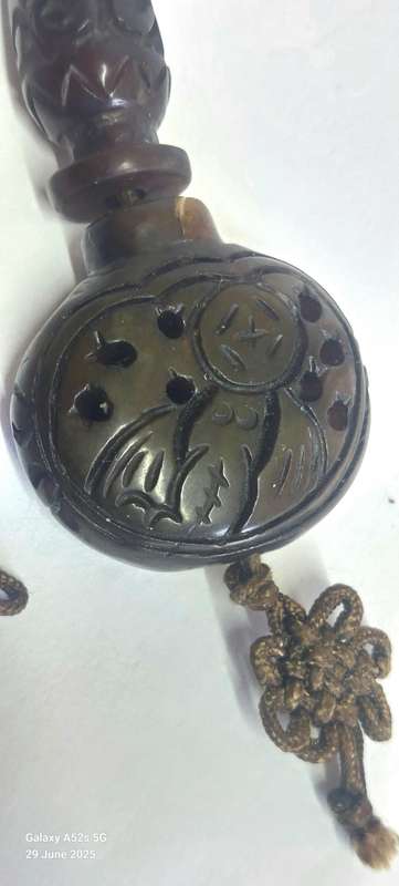 Amazing!! Large Chinese Antique brown Jade 2 part carved amulet with bat details circa 1920's