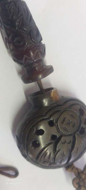 Amazing!! Large Chinese Antique brown Jade 2 part carved amulet with bat details circa 1920's