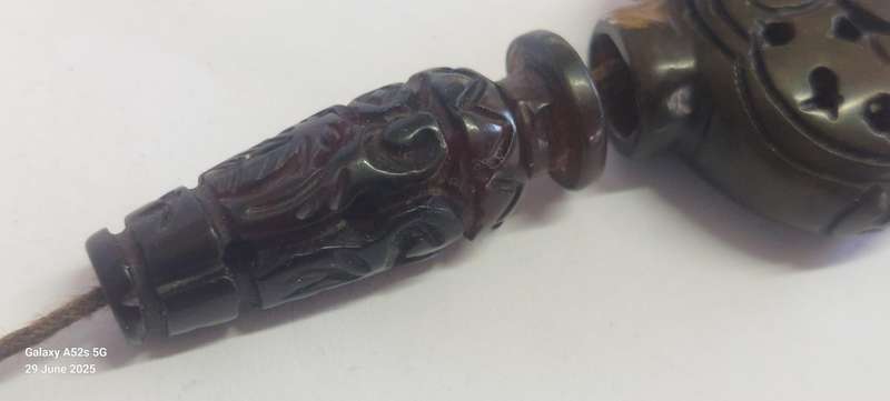 Amazing!! Large Chinese Antique brown Jade 2 part carved amulet with bat details circa 1920's