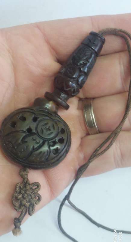 Amazing!! Large Chinese Antique brown Jade 2 part carved amulet with bat details circa 1920's