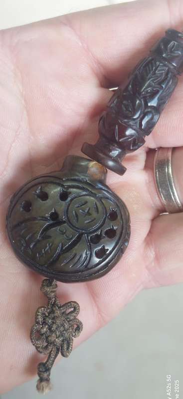 Amazing!! Large Chinese Antique brown Jade 2 part carved amulet with bat details circa 1920's
