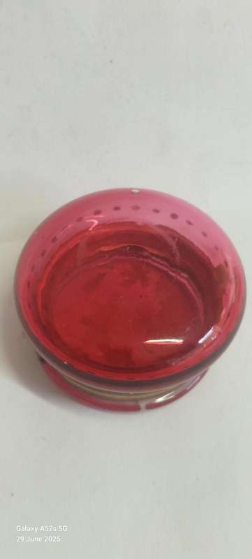 Magnificent Victorian enamel painted cranberry glass trinket box circa 1890's