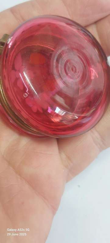 Magnificent Victorian enamel painted cranberry glass trinket box circa 1890's