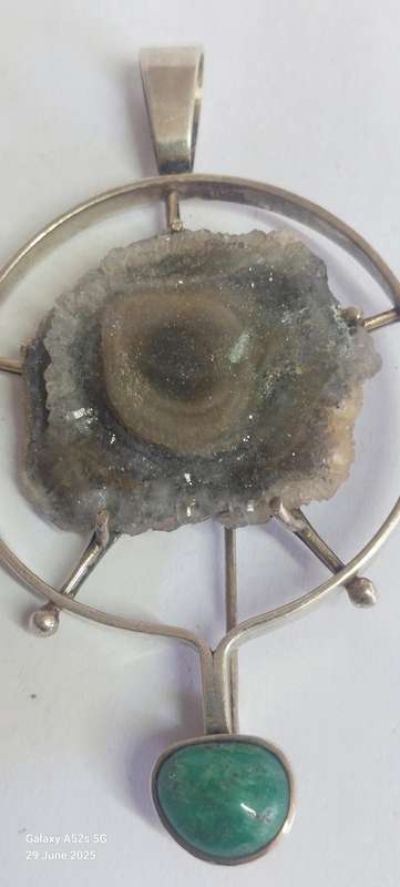 Spectacular!! Larhe Signed!! Sterling silver stalagtite & turquoise pendant brooch 25.9g Value R2500