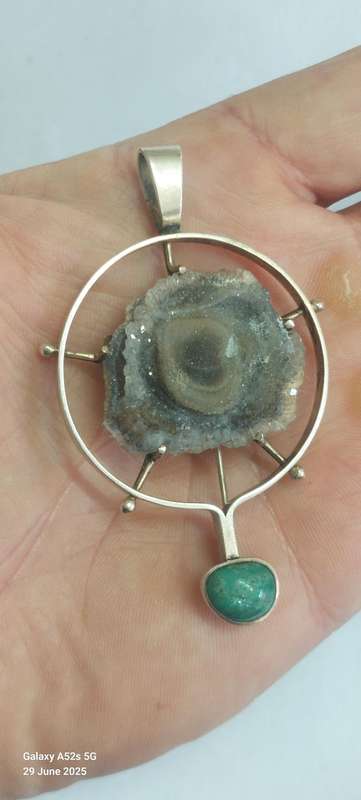 Spectacular!! Larhe Signed!! Sterling silver stalagtite & turquoise pendant brooch 25.9g Value R2500