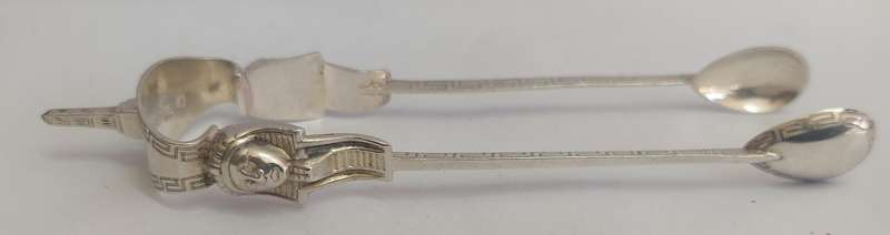 Exquisite Egyptian revival 1879 Birmingham silver tongs by Hilliard & Thompson 19.6g Value R2500