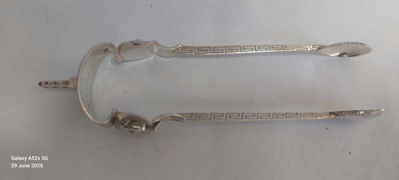 Exquisite Egyptian revival 1879 Birmingham silver tongs by Hilliard & Thompson 19.6g Value R2500