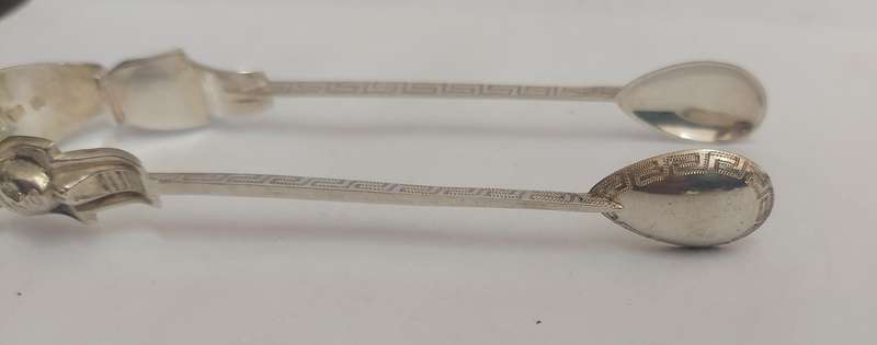 Exquisite Egyptian revival 1879 Birmingham silver tongs by Hilliard & Thompson 19.6g Value R2500