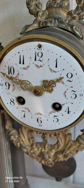 Antique French St Marti brass & marble mantle clock circa 1890's Value R2950