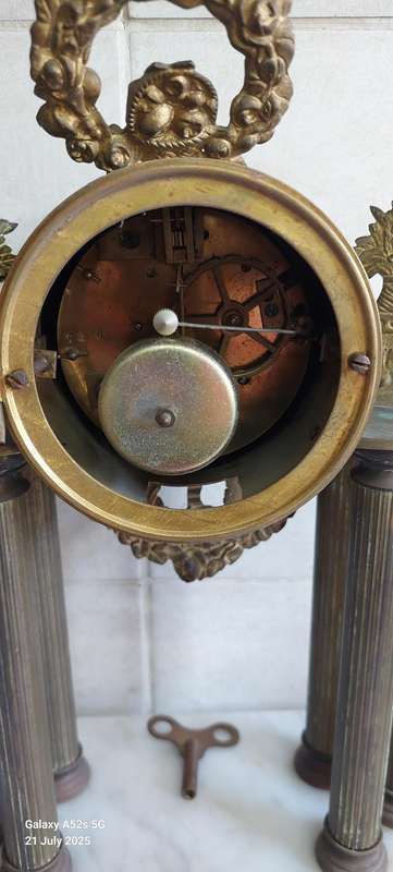 Antique French St Marti brass & marble mantle clock circa 1890's Value R2950