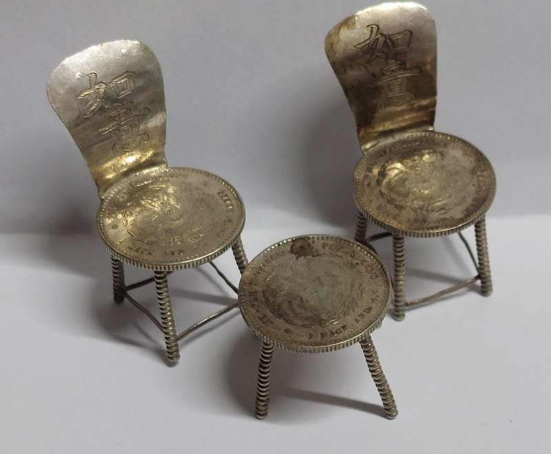 Very Rare!! Chinese silver miniature coin chairs and table circa 1900 25.5g Value R3500