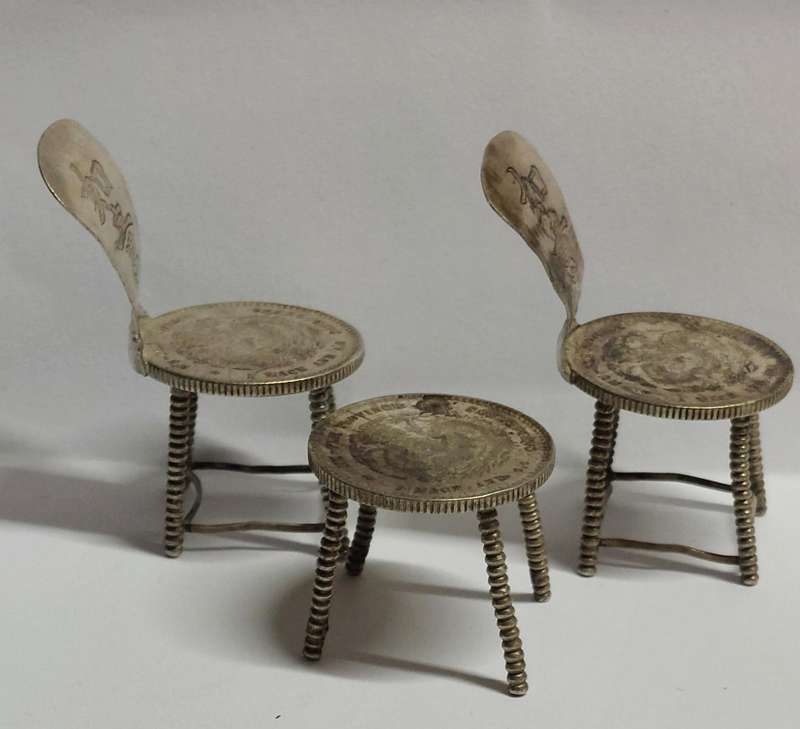 Very Rare!! Chinese silver miniature coin chairs and table circa 1900 25.5g Value R3500