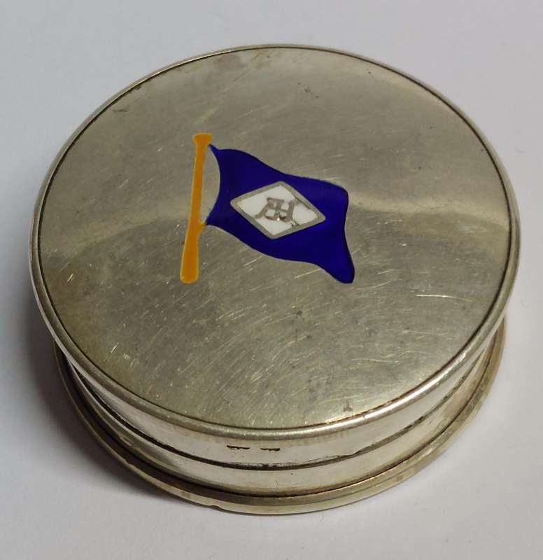 Rare!!! 1931 Birmingham enamel silver T.S.S Anchi SES ship rouge box 16g