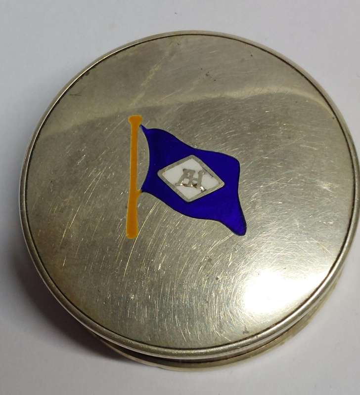Rare!!! 1931 Birmingham enamel silver T.S.S Anchi SES ship rouge box 16g