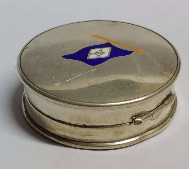 Rare!!! 1931 Birmingham enamel silver T.S.S Anchi SES ship rouge box 16g