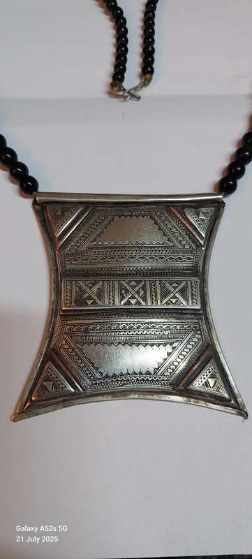 Magnificent Antique Sterling silver Toureg t Amulet with onyx & silver beads circa 1910 Value R5500