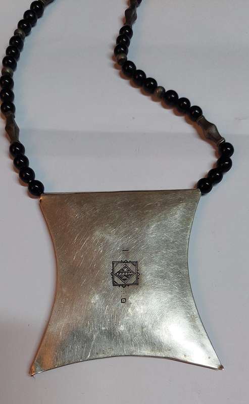 Magnificent Antique Sterling silver Toureg t Amulet with onyx & silver beads circa 1910 Value R5500