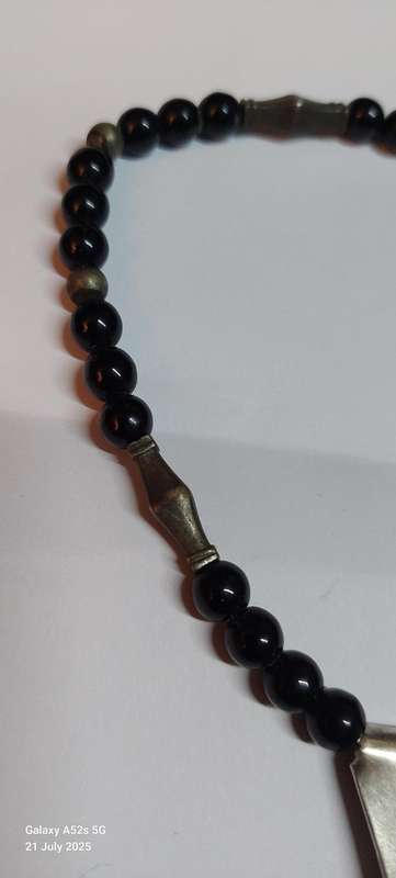 Magnificent Antique Sterling silver Toureg t Amulet with onyx & silver beads circa 1910 Value R5500