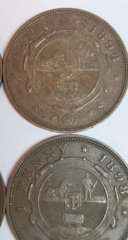 Wow!! 4 x 1898 kruger 1 penny's VF & XF condition