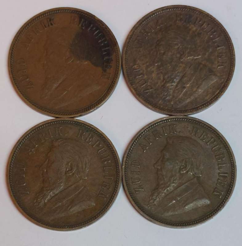 Wow!! 4 x 1898 kruger 1 penny's VF & XF condition