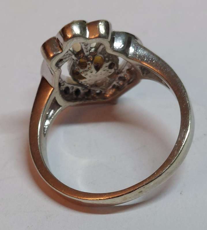 Amazing vintage sterling silver cultured pearl & cz ring 5.5g