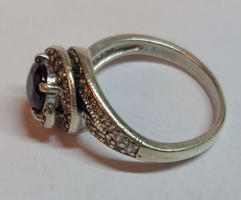 Stunning Chète sterling silver garnet & cz ring 4.1g