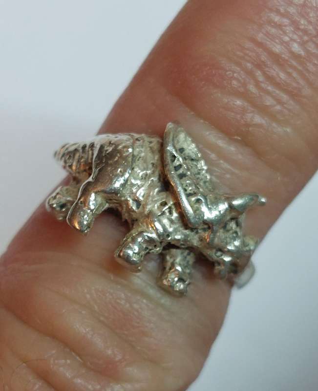 Awesome vintage sterling silver Triceratops ring 3.4g