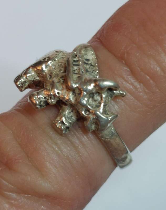 Awesome vintage sterling silver Triceratops ring 3.4g