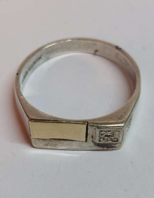 Wow vintage sterling silver & 9ct gold mens ring 3.3g