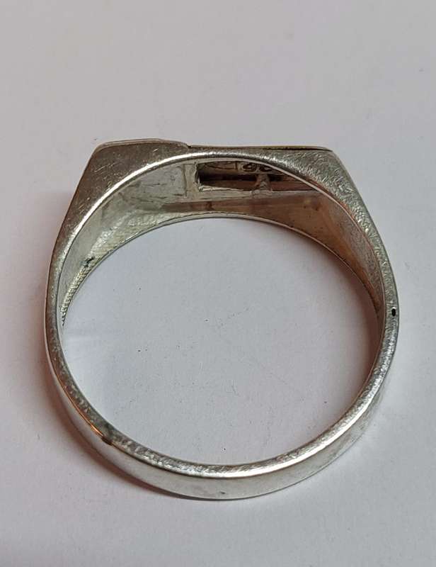 Wow vintage sterling silver & 9ct gold mens ring 3.3g