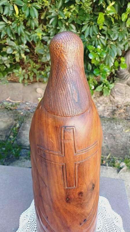 Large wooden Hand-Carved Monk in contemplation - 60cm tall