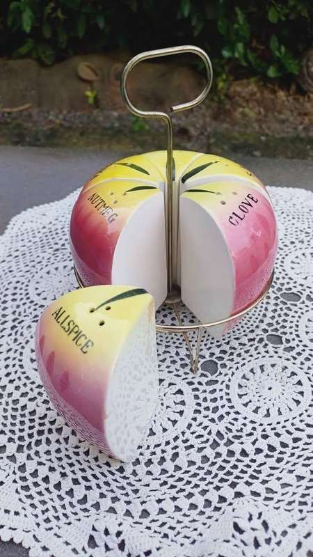 Kitschy cute mid-century Apple Shaped Spice Rack - Made in Japan