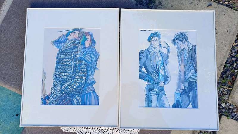 Pair of framed Antonio Lopez (Vogue, Harpers Bazaar etc) Illustrations