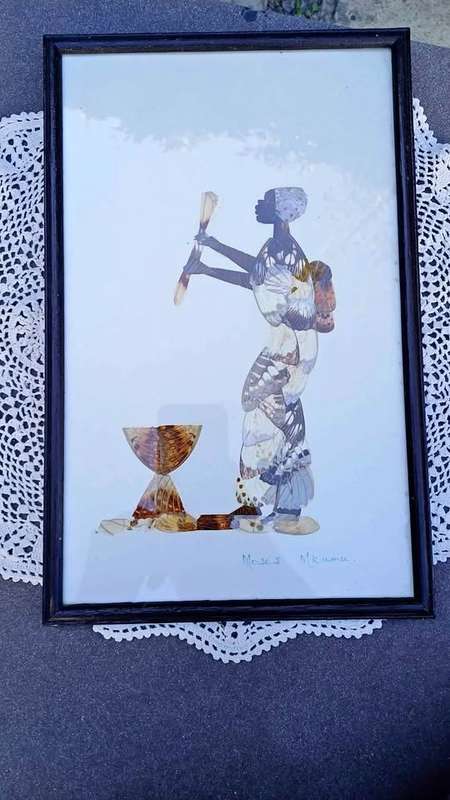 Vintage African Artists Butterfly Wing Art - Signed And framed. Moses Mkumu
