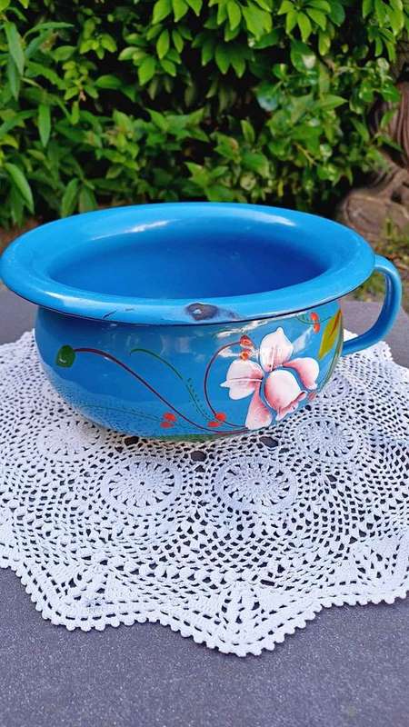 Vintage Hand Painted Enamel Chamber Pot