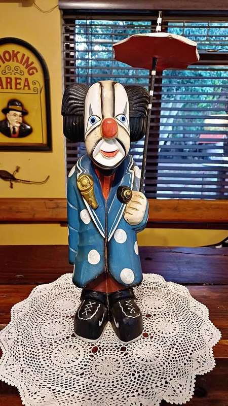 Vintage Wooden Clown with Umbrella - Hand carved and painted (Possibly Gilde)
