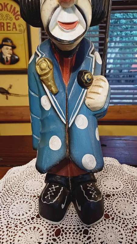 Vintage Wooden Clown with Umbrella - Hand carved and painted (Possibly Gilde)