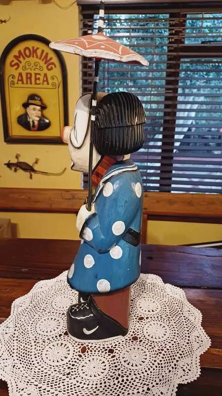 Vintage Wooden Clown with Umbrella - Hand carved and painted (Possibly Gilde)