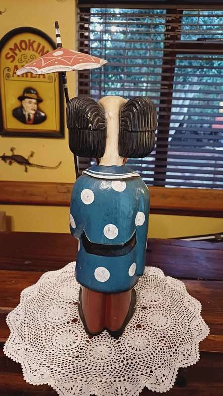 Vintage Wooden Clown with Umbrella - Hand carved and painted (Possibly Gilde)