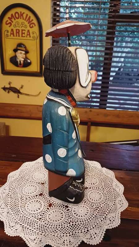 Vintage Wooden Clown with Umbrella - Hand carved and painted (Possibly Gilde)